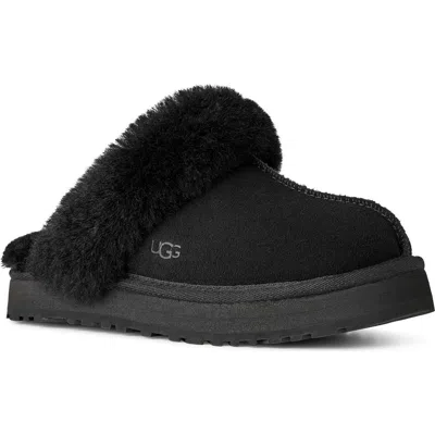 Ugg(r) Kids' Disquette Genuine Shearling Trim Slipper In Black