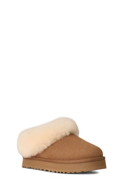 Ugg(r) Kids' Tazzelle Genuine Shearling Collar Slipper In Brown