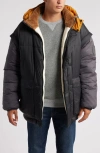 Ugg (r) Kristian Fleece Collar Water Resistant Reversible Puffer Jacket With Removable Sleeves In Black/cream