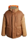 Ugg (r) Kristian Fleece Collar Water Resistant Reversible Puffer Jacket With Removable Sleeves In Pecan/moss Green