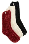 Ugg(r) Leda Assorted 3-pack Sparkle Crew Socks In Cream/rubious/black