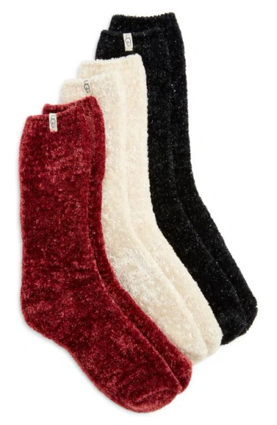 Ugg(r) Leda Assorted 3-pack Sparkle Crew Socks In Cream/rubious/black
