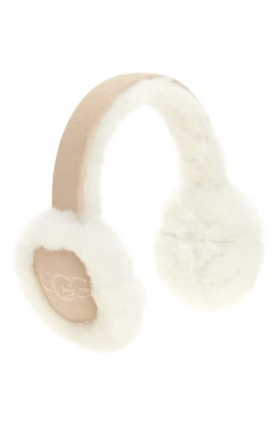 Ugg (r) Logo Embroidered Genuine Shearling Earmuffs In Sand