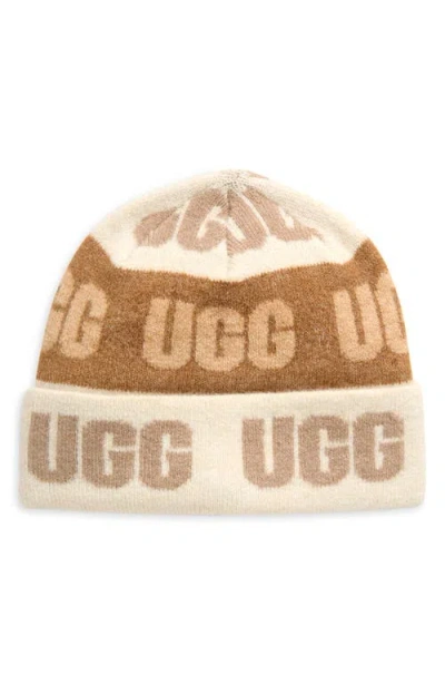 Ugg(r) Logo Jacquard Beanie In Chestnut Multi