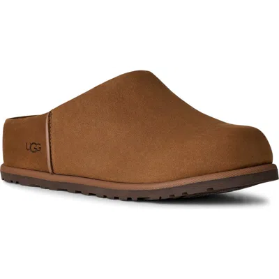 Ugg Suede Slip-on Clogs With Rounded Toe In Brown