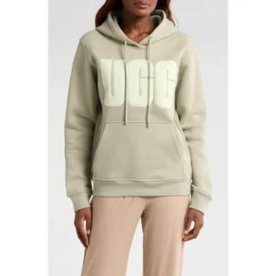 Ugg(r) Rey Fluffy Logo Hoodie In Vinito/green Fog
