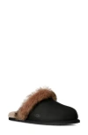 Ugg Leather Fur-lined Round-toe Flat Mules In Black