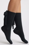 Ugg(r) Serenella Bow Cotton Blend Crew Socks In Black