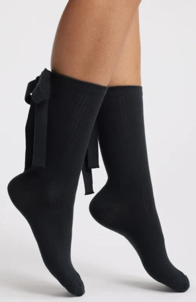 Ugg(r) Serenella Bow Cotton Blend Crew Socks In Black