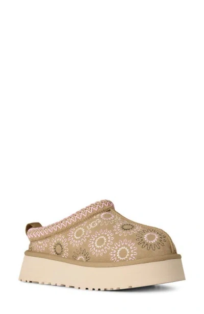 Ugg Floral-embroidery Platform Slippers In Brown