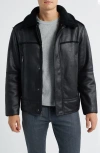 Ugg (r) Thayden Luxefluff Faux Leather Jacket With Faux Shearling Collar In Black