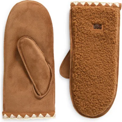 Ugg(r) Uggfluff Scalloped Mittens In Chestnut
