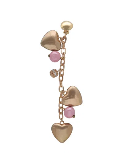 Pre-owned Ugo Correani Vintage Heart Charm Drop Clip-on Earring In Gold