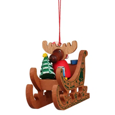 Ulbr Christian Icht Ornament - Moose In Sled - 2.5"h X 1.5"w X 3"d In Brown