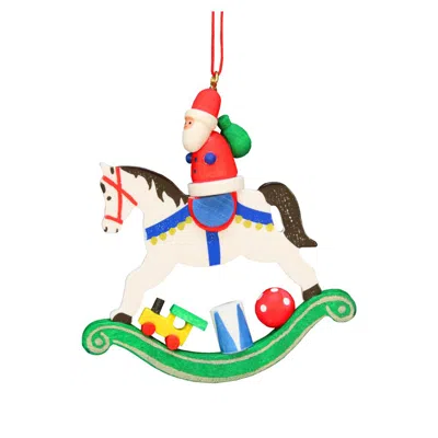 Ulbr Christian Icht Ornament - Santa On Rocking Horse - 3"h X 2.75"w X .25"d In White