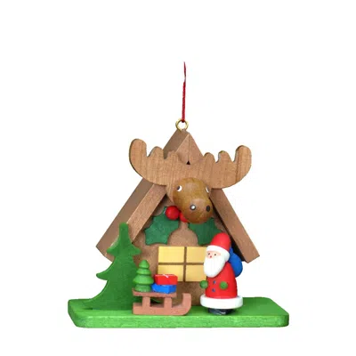 Ulbr Christian Icht Ornament - Santa With "elk" House - 2.5"h X 2.75"w X 1.5"d In Brown