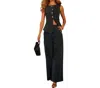 Ulivary Sleeveless Denim Vest & Wide-leg Pant Set In Black In Black