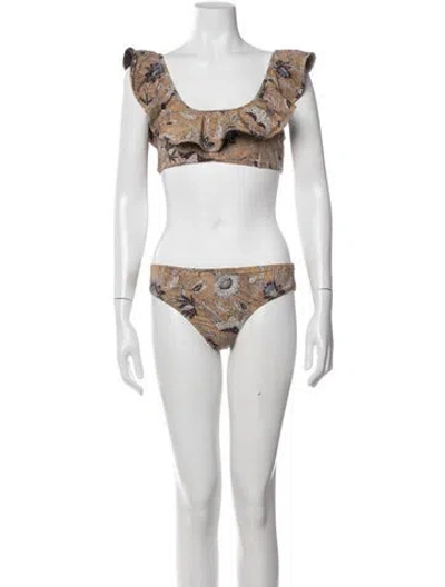 Pre-owned Ulla Johnson 2022 Floral Print Bikini In Brown