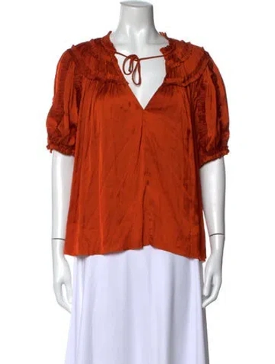 Pre-owned Ulla Johnson 2022 Tie Neck Blouse In Orange