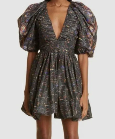 Pre-owned Ulla Johnson $795  Women's Green Gwen Abstract Print Puff Sleeves Dress Size 8