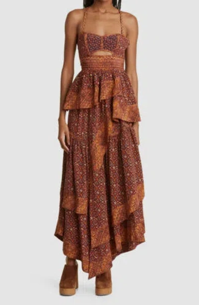 Pre-owned Ulla Johnson $895  Women's Red Silk Asymmetrical Halter Neck A-line Dress Size 6