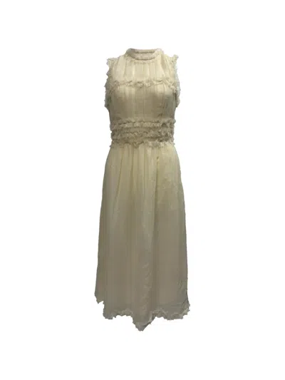 Pre-owned Ulla Johnson Aberdeen Pleated Dress In Neutral