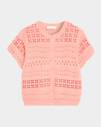 Ulla Johnson Abriana Embroidered Short-sleeve Cardigan In Red