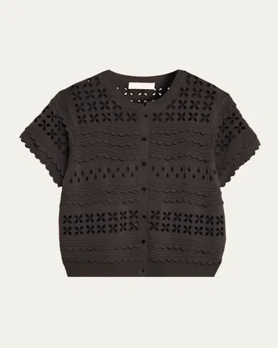 Ulla Johnson Abriana Eyelet Cropped Cardigan In Black
