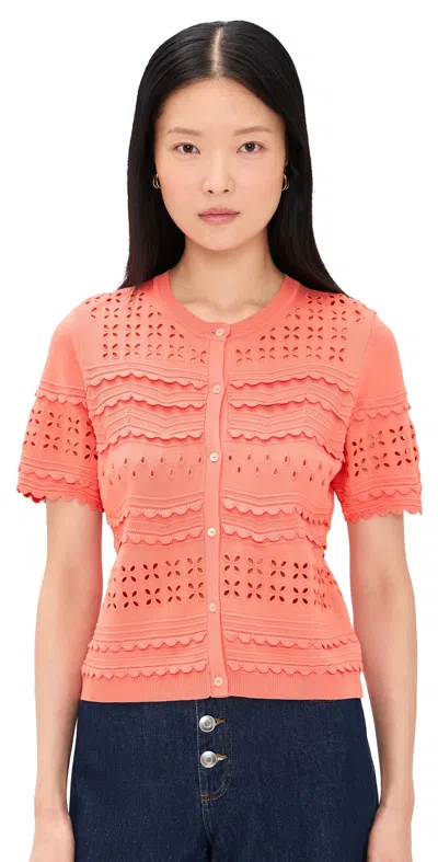 Ulla Johnson Abriana Eyelet Knit Cardigan Coral Peony In Pink