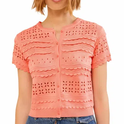 Ulla Johnson Abriana Eyelet Knit Cardigan In Coral In Pink