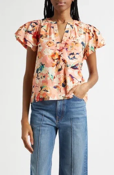 Ulla Johnson Abril Floral Print Puff Sleeve Top In Brown