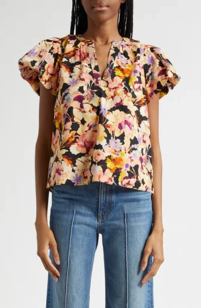 Ulla Johnson Abril Floral Print Puff Sleeve Top In Multi