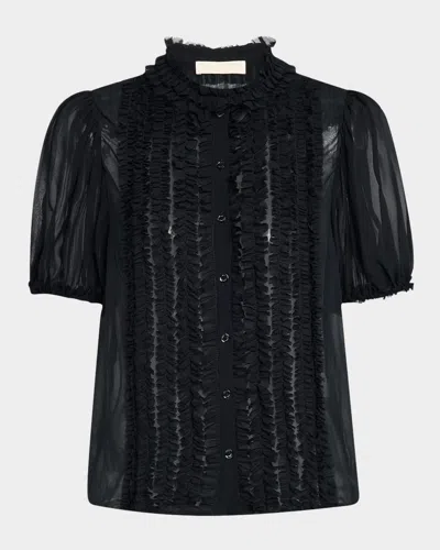 Ulla Johnson Adira Ruffled Silk Top In Noir