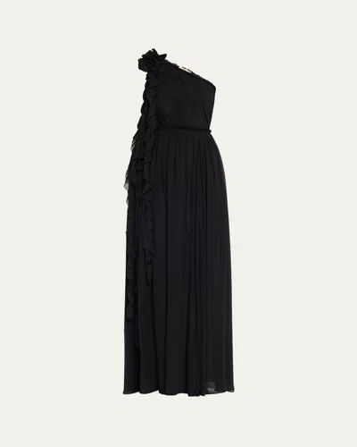 Ulla Johnson Adona One-shoulder Ruffle Gown In Black