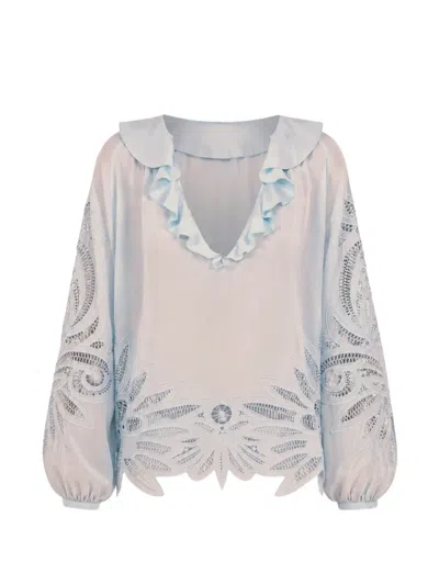 Ulla Johnson Adonis Silk Appliqué Blouse In Pink