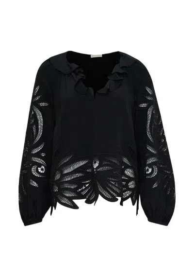 Ulla Johnson Adonis Embroidered Silk Blouse In Black