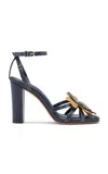 Ulla Johnson Adora Flower-detailed Python-effect Leather Sandals In Blue