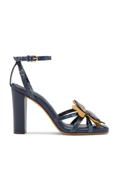 Ulla Johnson Adora Flower-detailed Python-effect Leather Sandals In Blue
