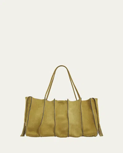 Ulla Johnson Adria Large Wavy Suede Tote Bag In Green