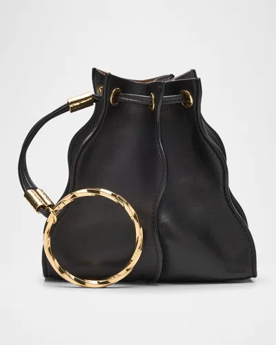 Ulla Johnson Adria Pleated Wave Pochette Bucket Bag In Noir