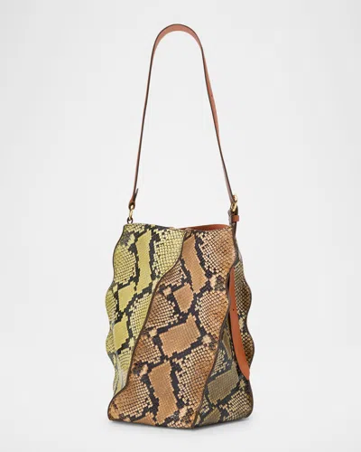 Ulla Johnson Adria Pleated Wave Snakeskin-embossed Bucket Bag In Mixte Python