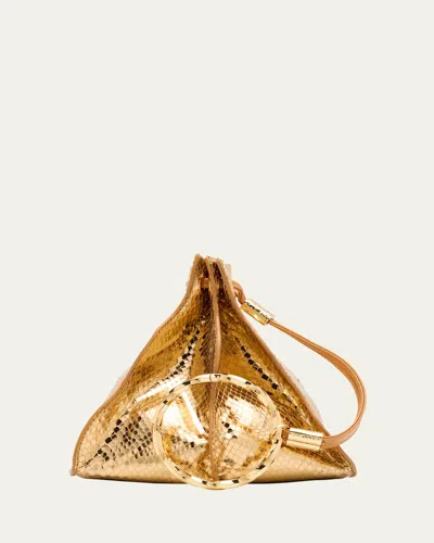 Ulla Johnson Adria Pleated Wave Snakeskin-embossed Pochette Bag In Gold Python