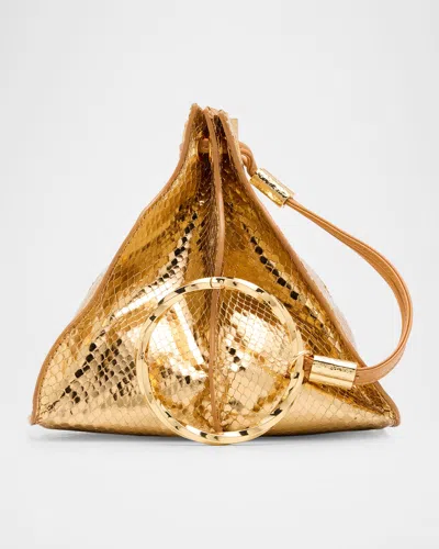 Ulla Johnson Adria Pleated Wave Snakeskin-embossed Pochette Bag In Gold Python