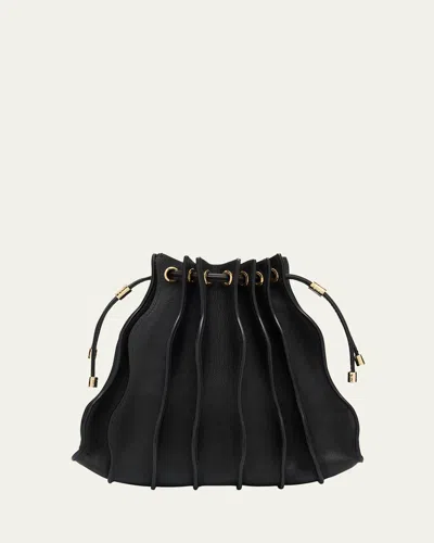 Ulla Johnson Adria Wave Pleated Leather Crossbody Bag In Noir