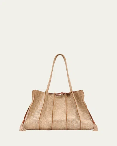 Ulla Johnson Adria Wavy Croc-embossed Leather Tote Bag In Sand