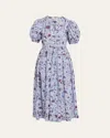 Ulla Johnson Adriana Short Sleeve Cotton Dress Gardenia In Purple