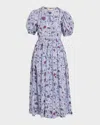 Ulla Johnson Adriana Short Sleeve Cotton Dress Gardenia In Multi