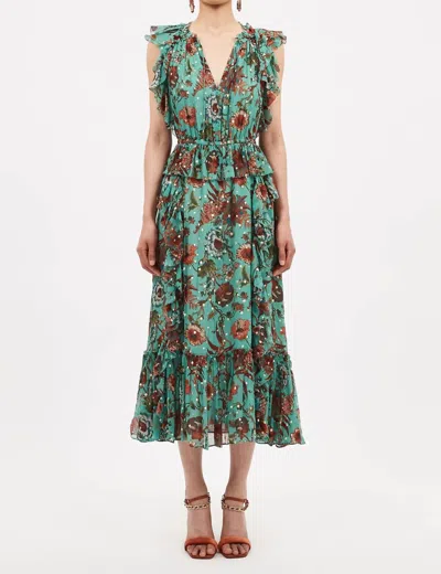 Ulla Johnson Adrienne Midi Dress In Garden Bloom In Green