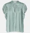 Ulla Johnson Agosta Plissé Satin Top In Blue