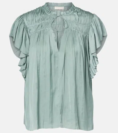 Ulla Johnson Agosta Plissé Satin Top In Blue